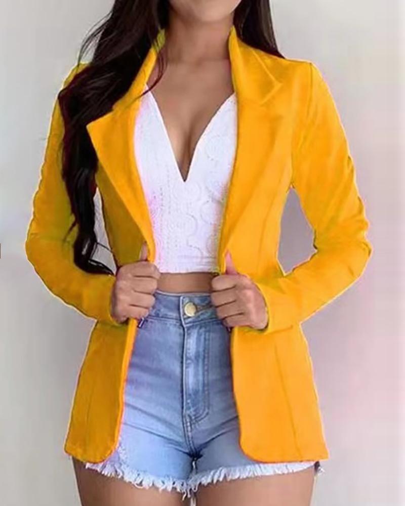 

Plain Long Sleeve Blazer Coat, Yellow