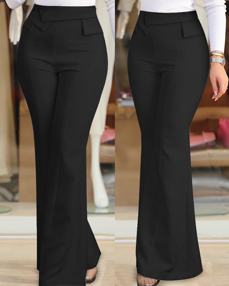 

High Waist Flared Work Pants, Black