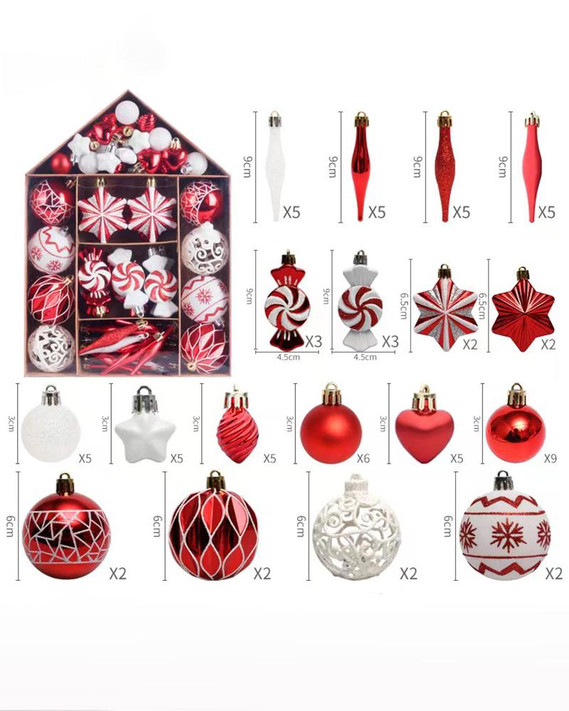 

73pcs House Shape Christmas Balls Plastic Decoration For Home Tree Decorations, Red