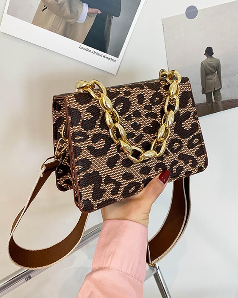 

Leopard Chain Strap Shoulder Bag, Brown