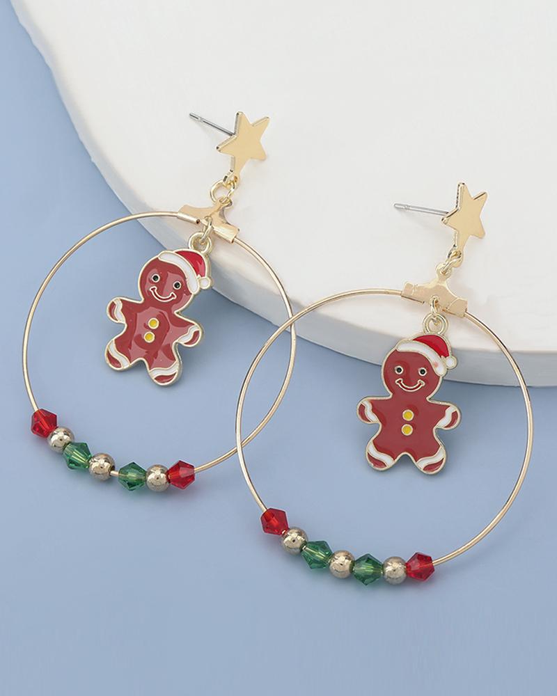 

Christmas Pattern O-Ring Drop Earring, Red