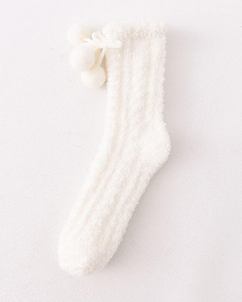 

1Pair Pom Pom Fuzzy Thermal Socks, White