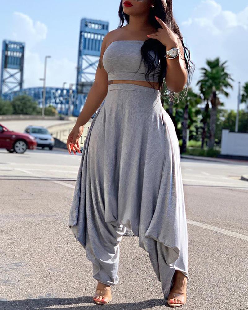 

Bandeau Crop Top & Harem Pants Sets, Gray