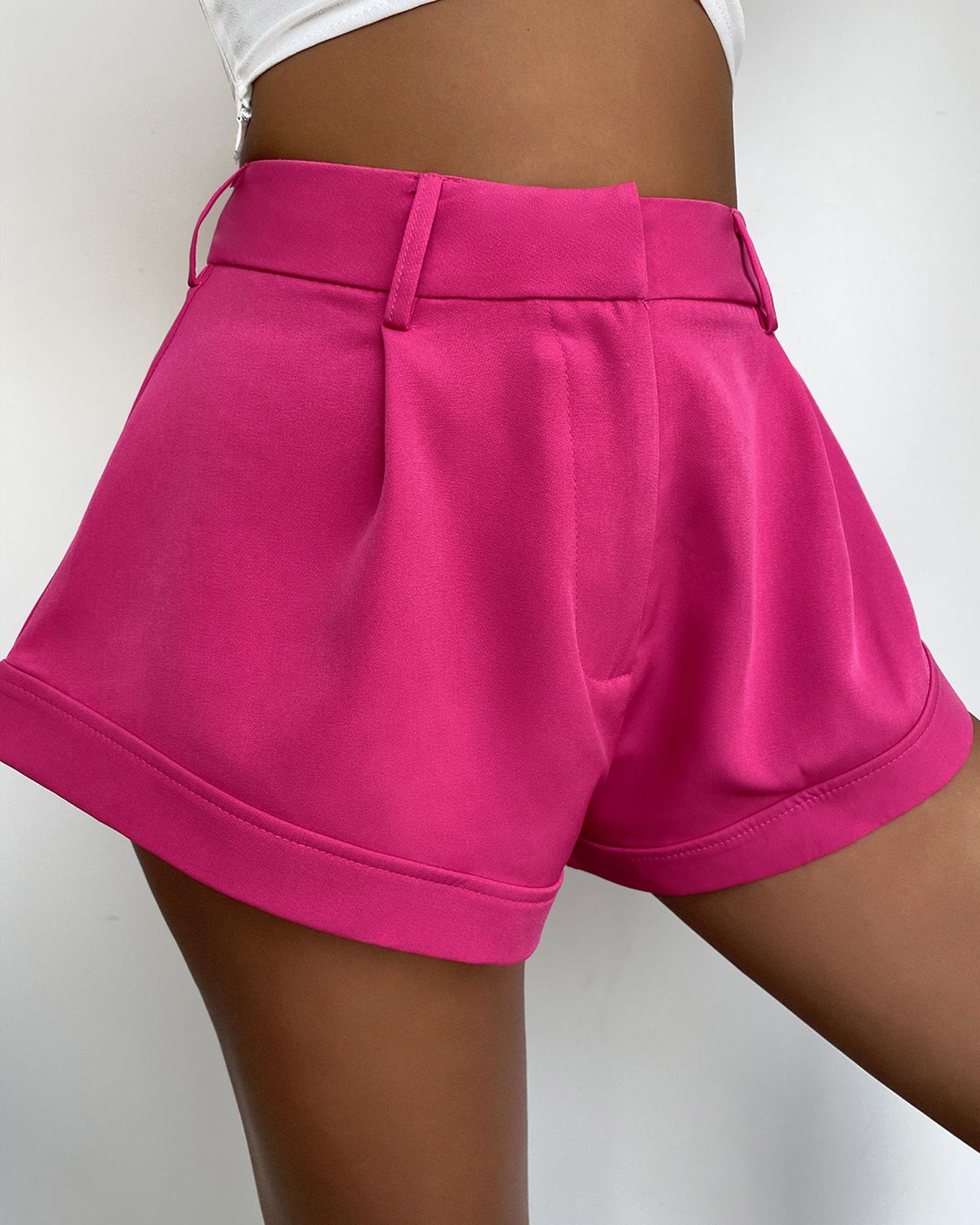 

High Waist Wide Leg Plain Shorts, Hot pink