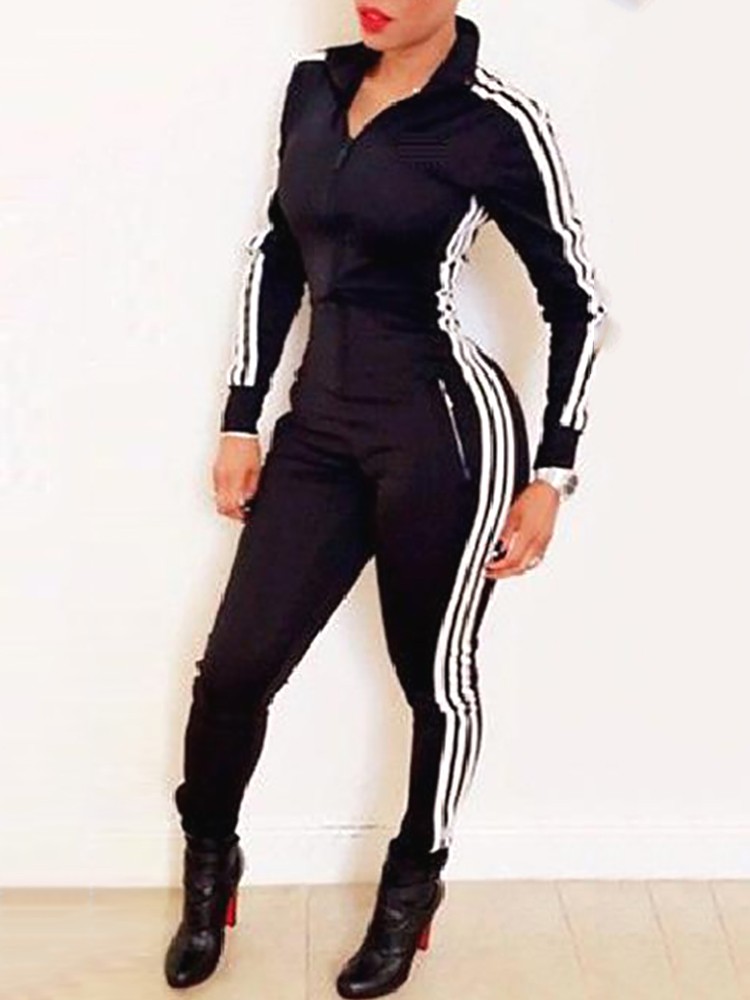 Women's Fashion Side Stripes Long Sleeve Sport Jumpsuit Online