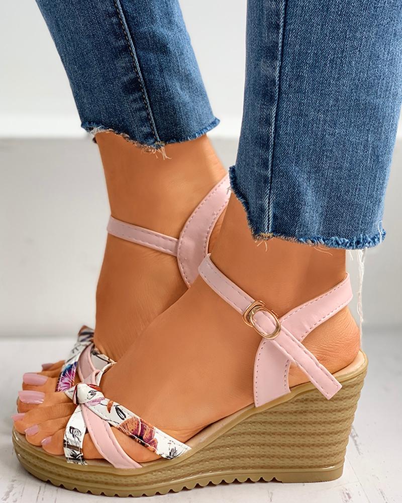 

Floral Print Twisted Slingback Wedge Platform Heel, Pink