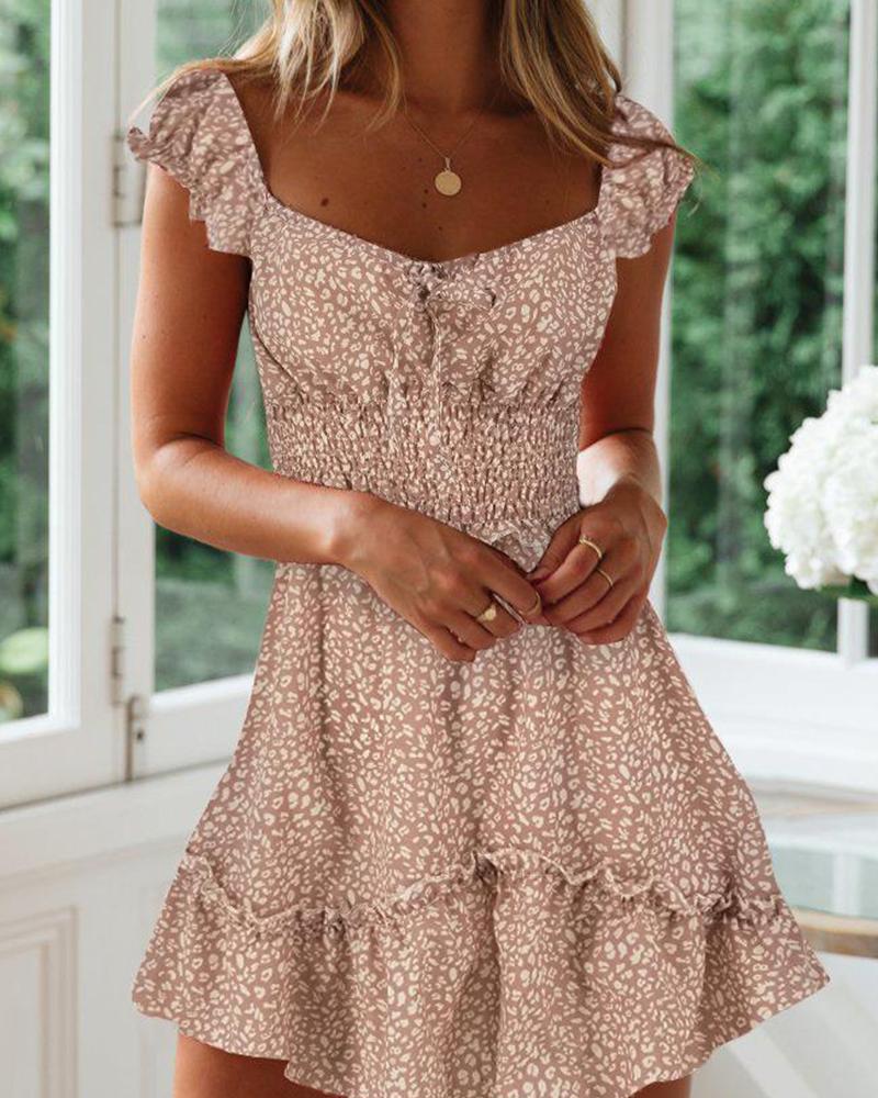 

Floral U Neck Ruffle Casual Dress, Pink