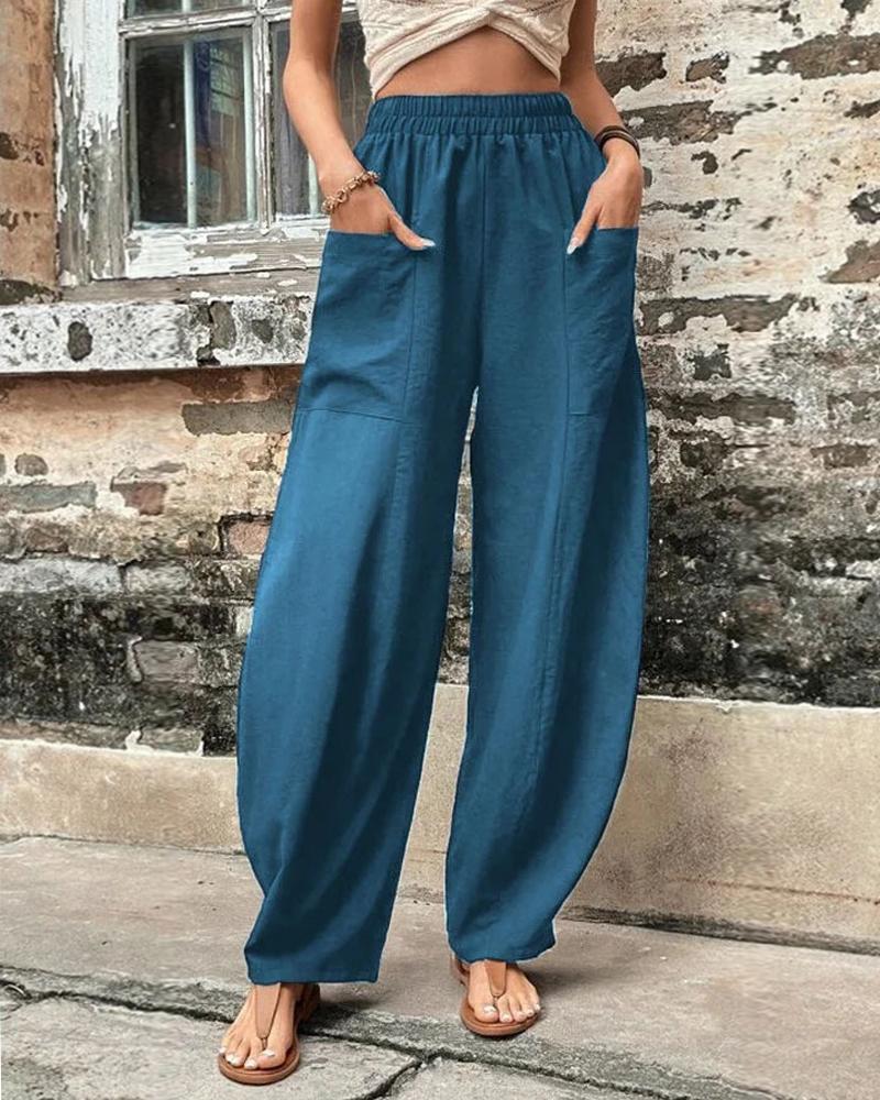 

Pocket Design Harem Casual Pants, Blue