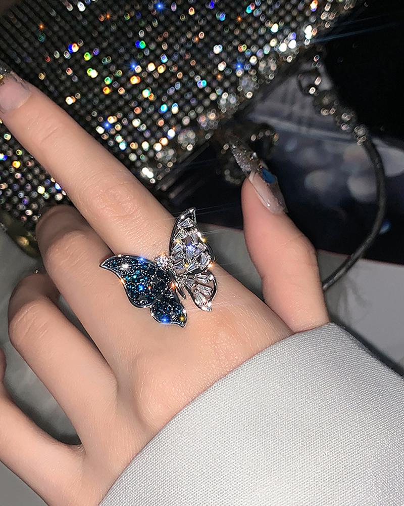 

1pcs Rhinestone Decor Butterfly Shaped Ring, Silver