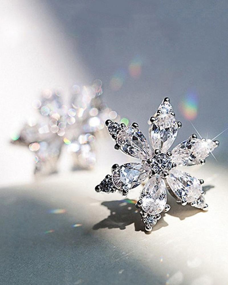 

1Pair Zircon Snowflake Shaped Earrings, Silver