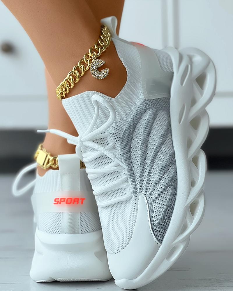 

Breathable Lace-up Knit Muffin Sneakers, White