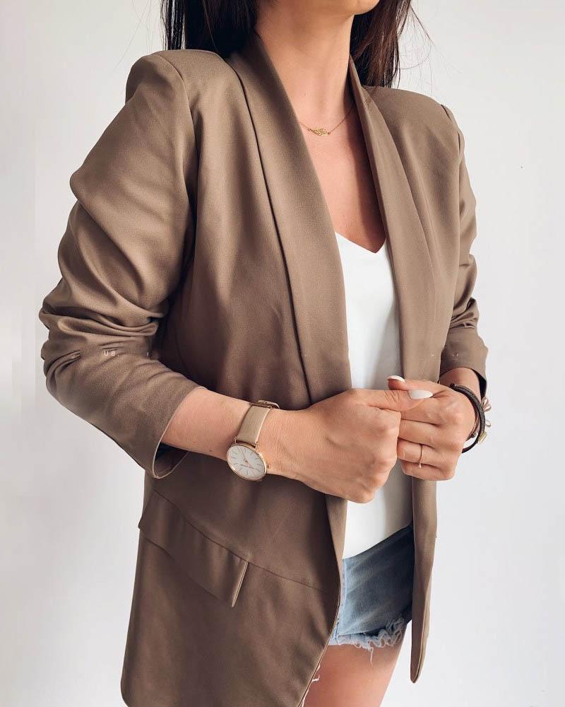 

Solid Notched Neck Pocket Detail Blazer, Khaki