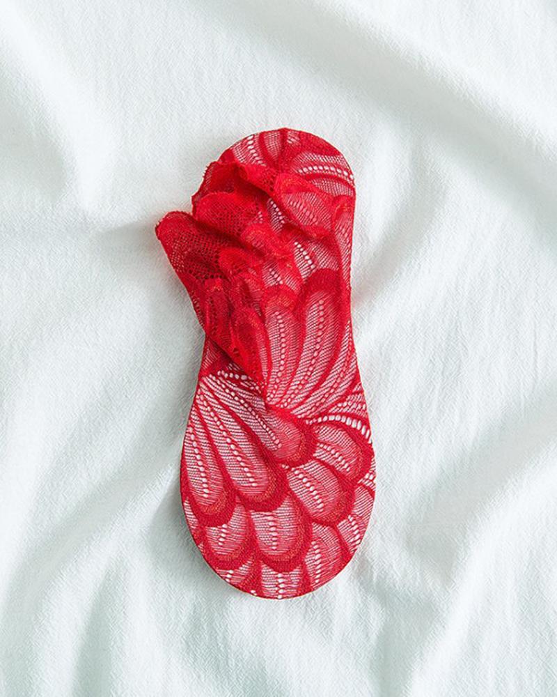 

Crochet Lace Hollow-out Non Slip Socks, Red