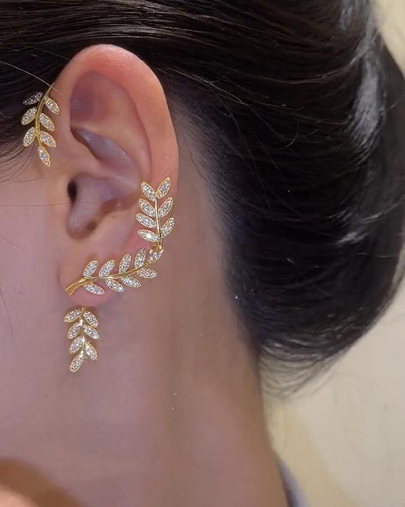 1pcs Leaf Shaped Rhinestone Decor Ear Climber