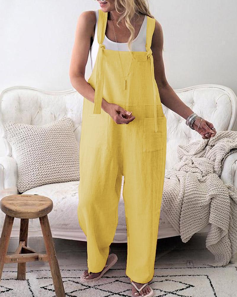 

Pocket Design Casual Suspender Jumpsuit, Yellow