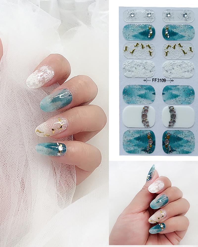 

1sheet Christmas Graphic Print Nail Sticker, Blue