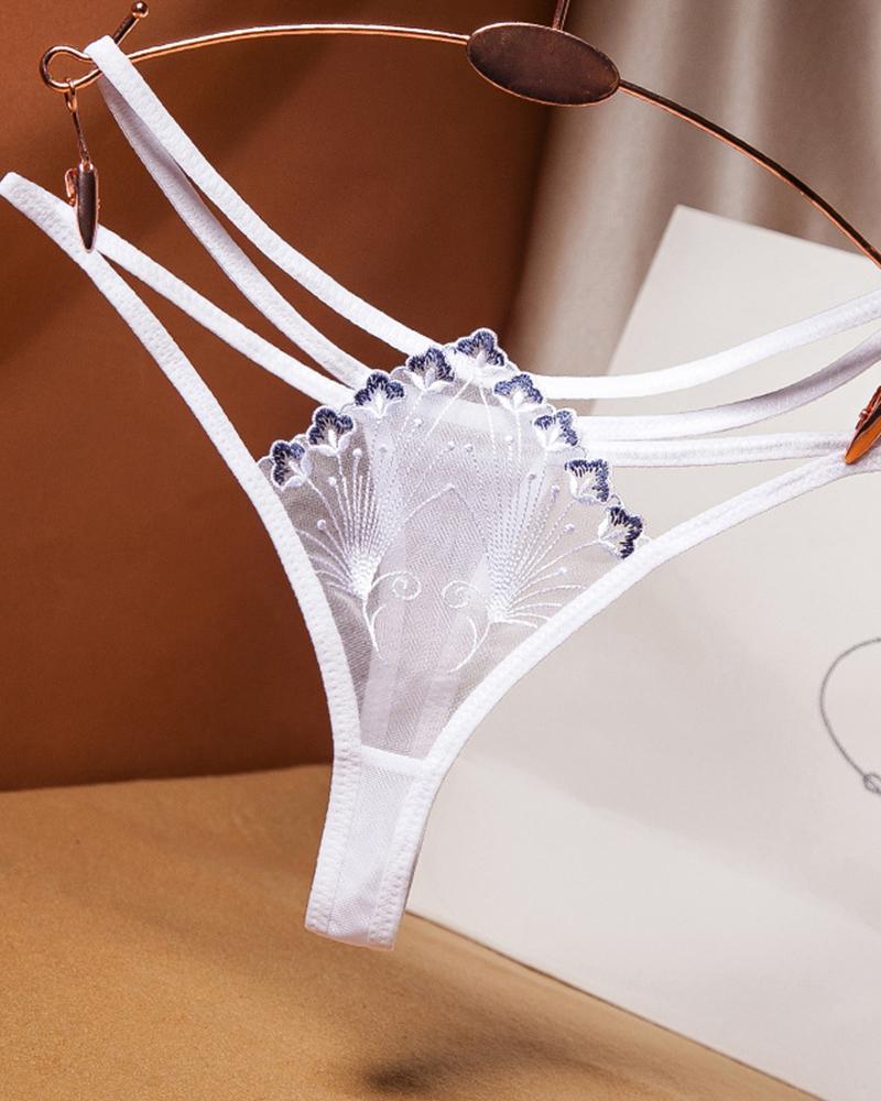 

Sexy Splicing Embroidery Low Waist Cut-out Skinny Panties, White