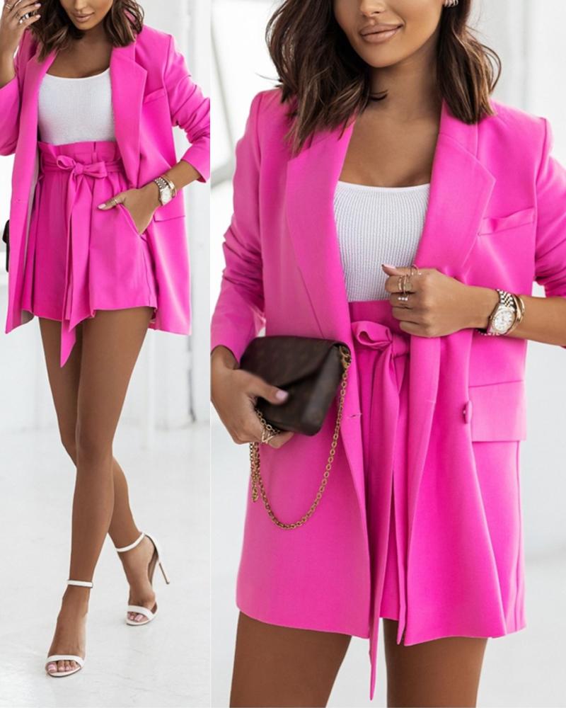

Long Sleeve Lapel Collar Blazer, Hot pink