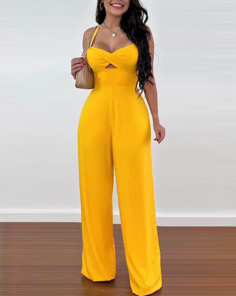 

Plain Twist Design Sleeveless Jumpsuit, Yellow