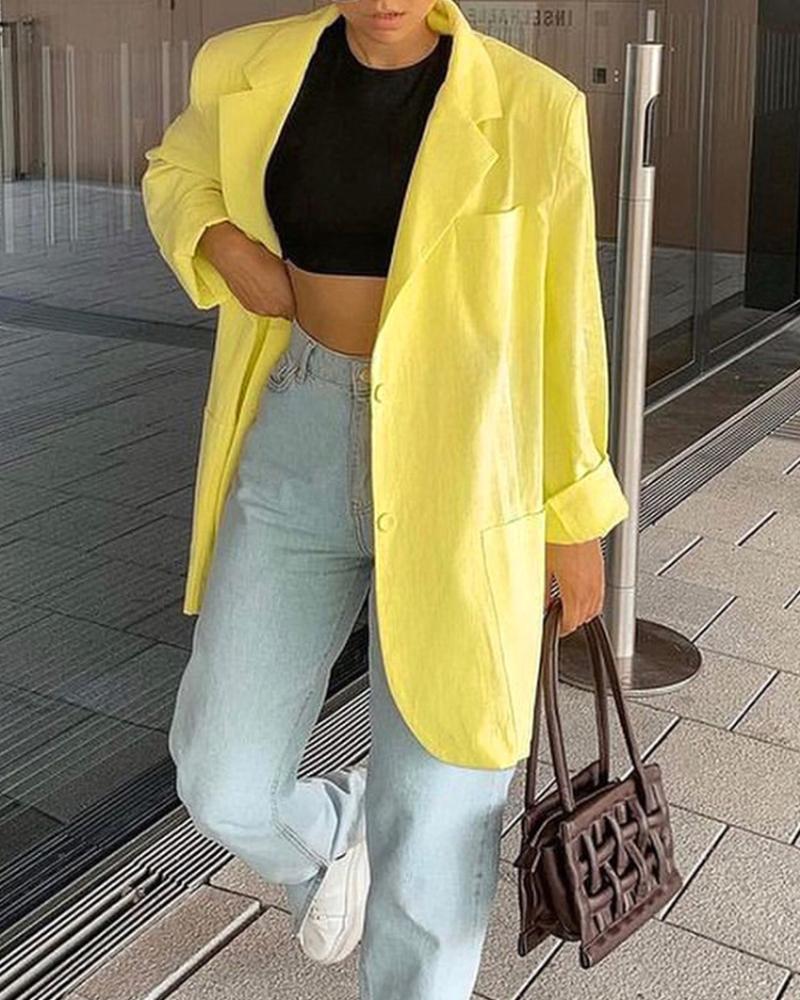 

Loose Solid Color Long Sleeve Shoulder Pads Blazer, Yellow