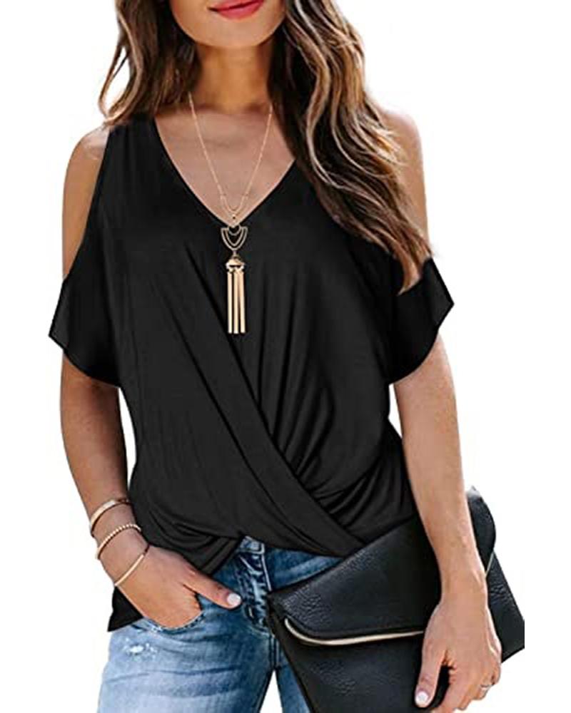 

Plain Cold Shoulder Ruched T-shirt, Black