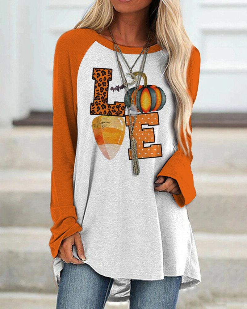 

Halloween Graphic Pumpkin Print Long Sleeve Top, Style1