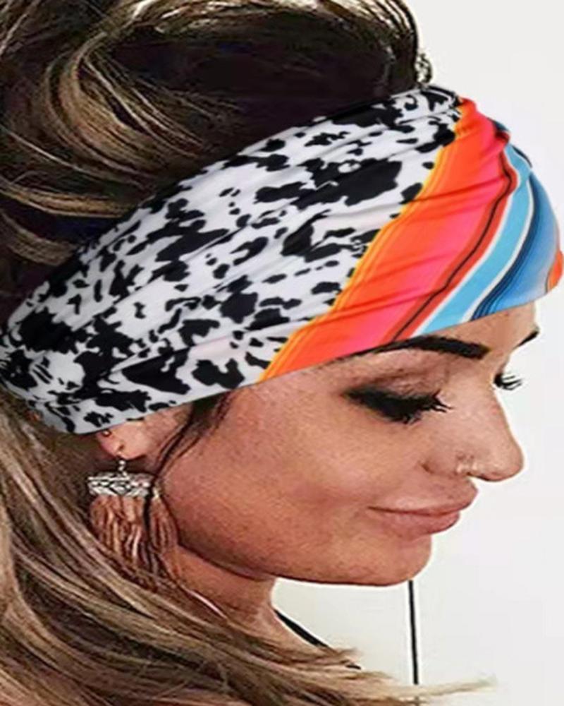 

1pc Animal Print Colorblock Yoga Sports Wide Headband, Blue