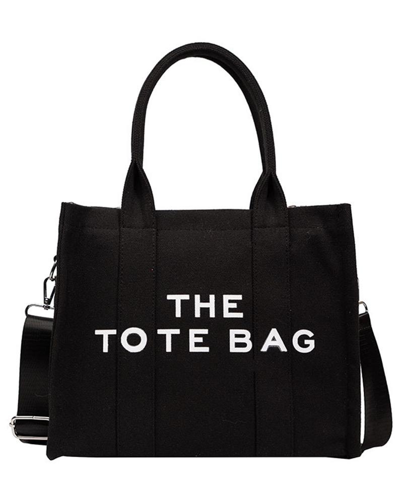 

Letter Print Large Capacity Canvas Tote Bag, Black