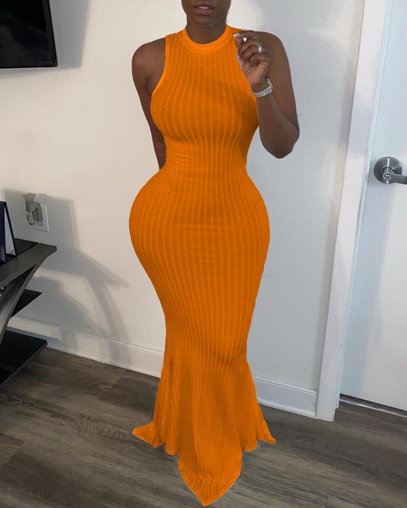 

Solid Ribbed Sleeveless Mermaid Dress, Orange