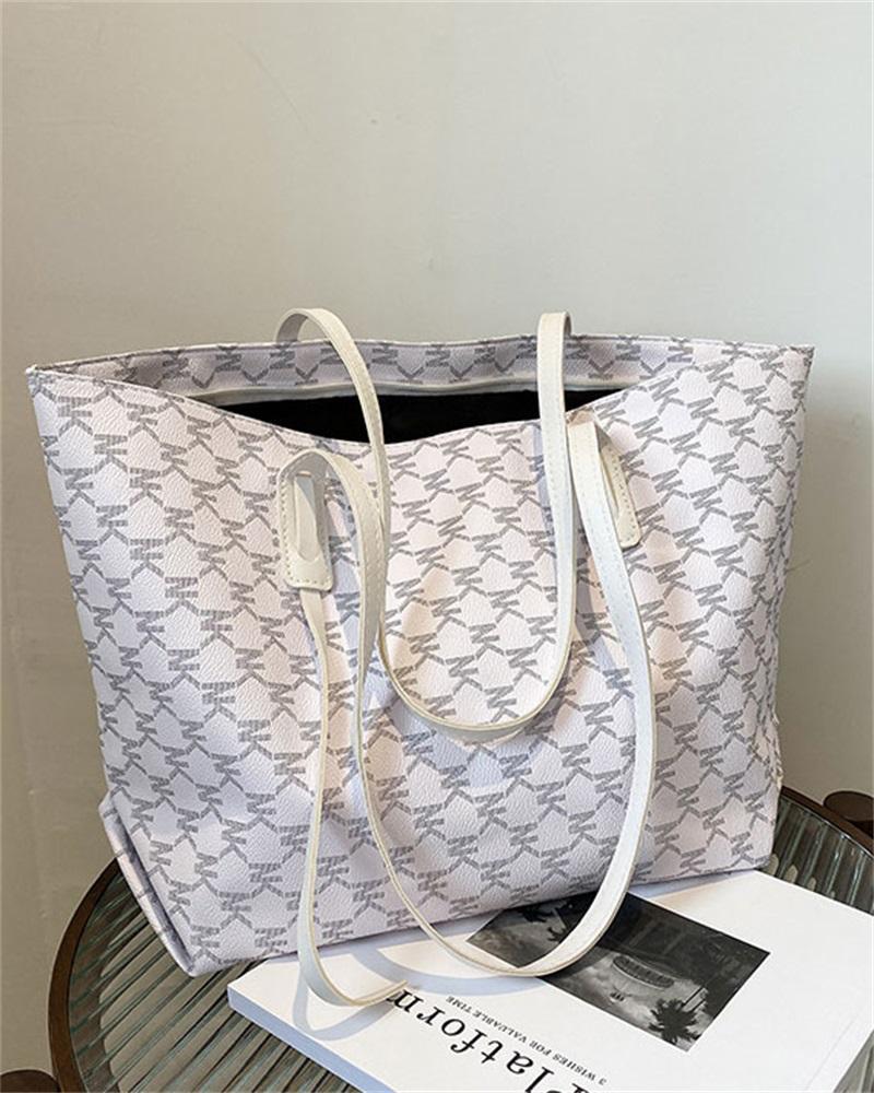 

Letter Pattern Large Capacity Tote Bag, White