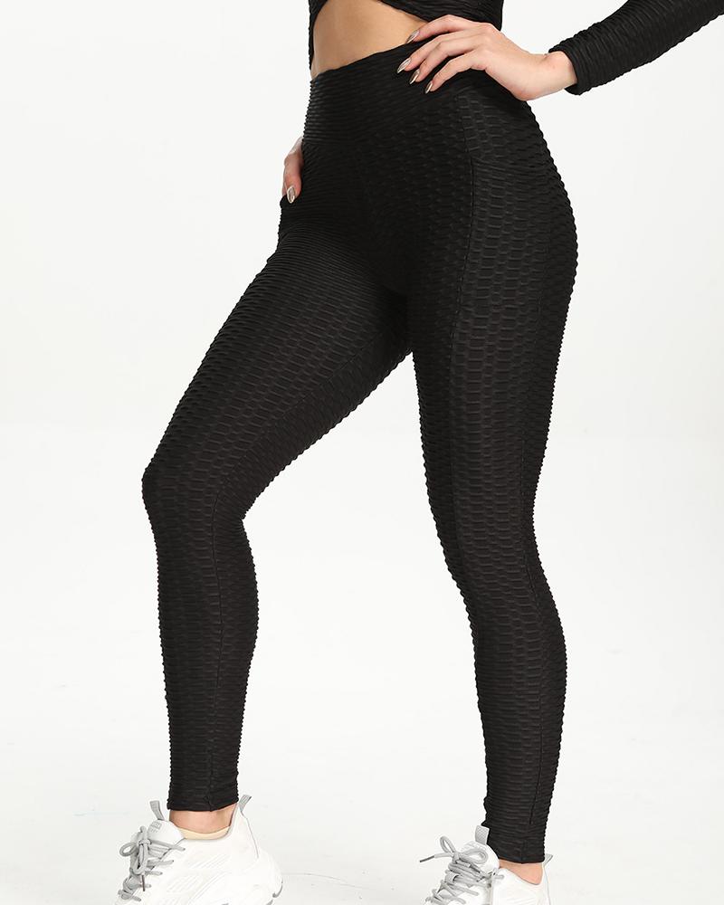 

High Waist Jacquard Skinny Yoga Pants, Black