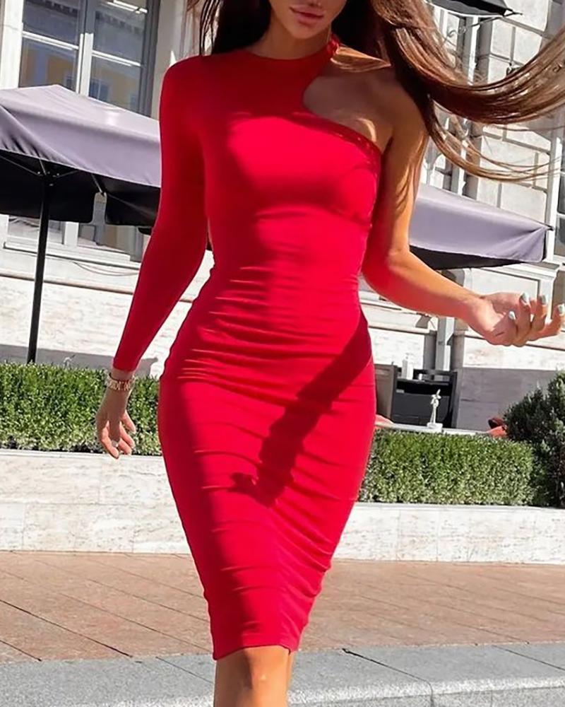 

One Shoulder Cutout Bodycon Dress, Red