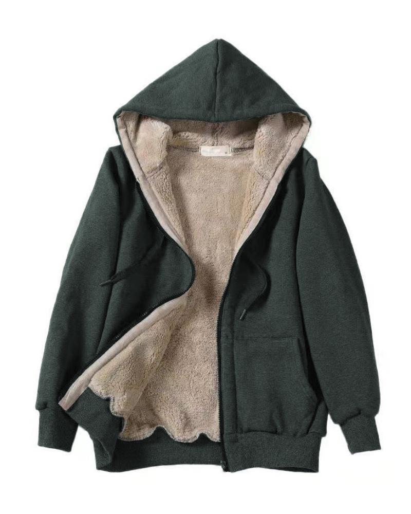 

Long Sleeve Hooded Zip Up Warm Fleece Lined Coat, Dark grey