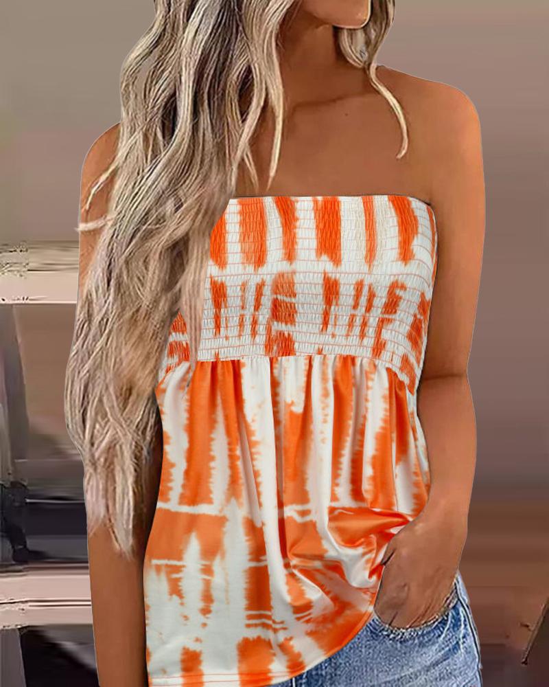 

Tie Dye Print Shirred Tank Top, Orange
