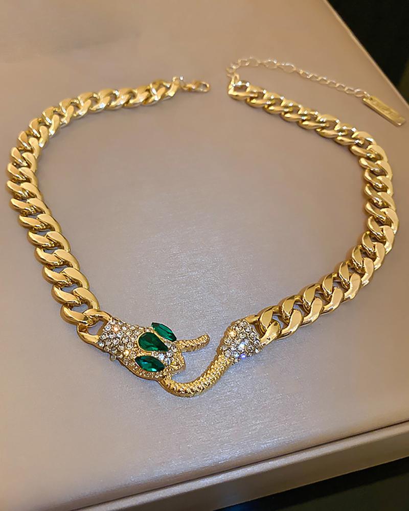 

Rhinestone Chain Decor Snake Pattern Necklace, Gold