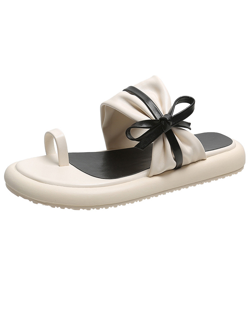 

Bowknot Design Toe Post Slippers, Black