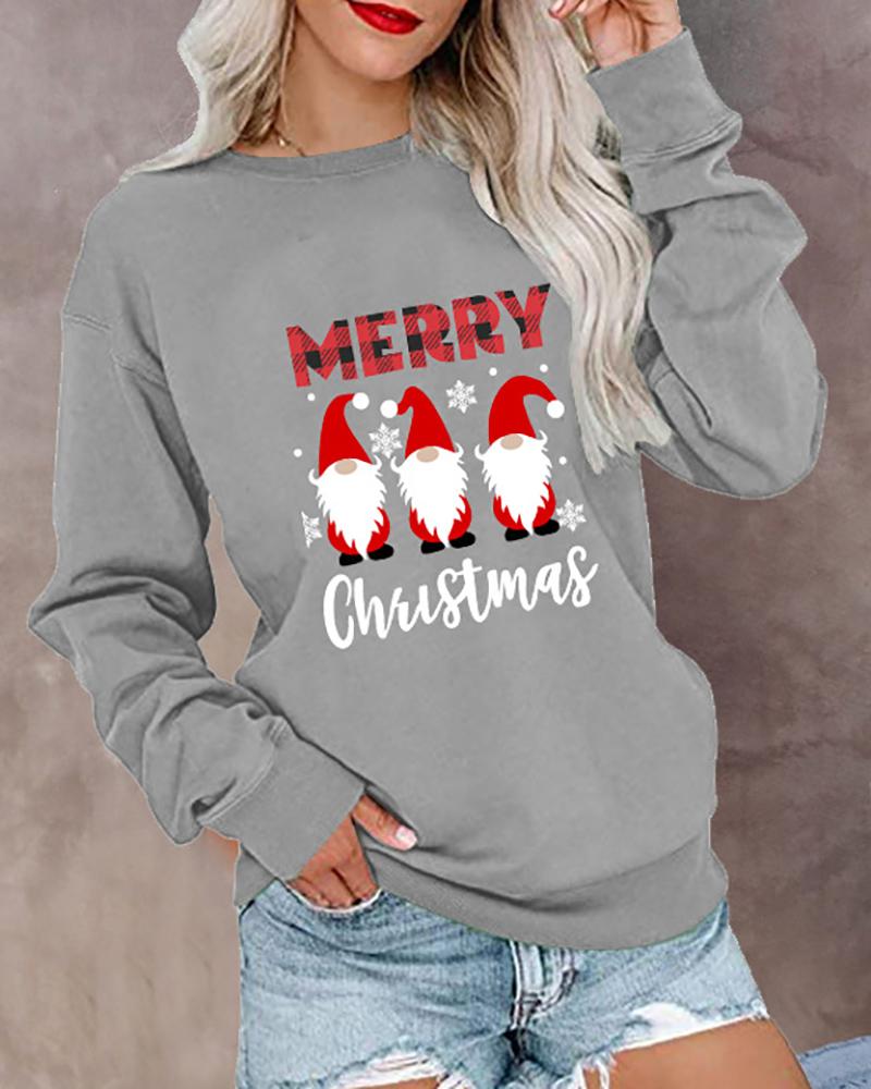 

Christmas Long Sleeve Santa & Letter Print Top, Gray