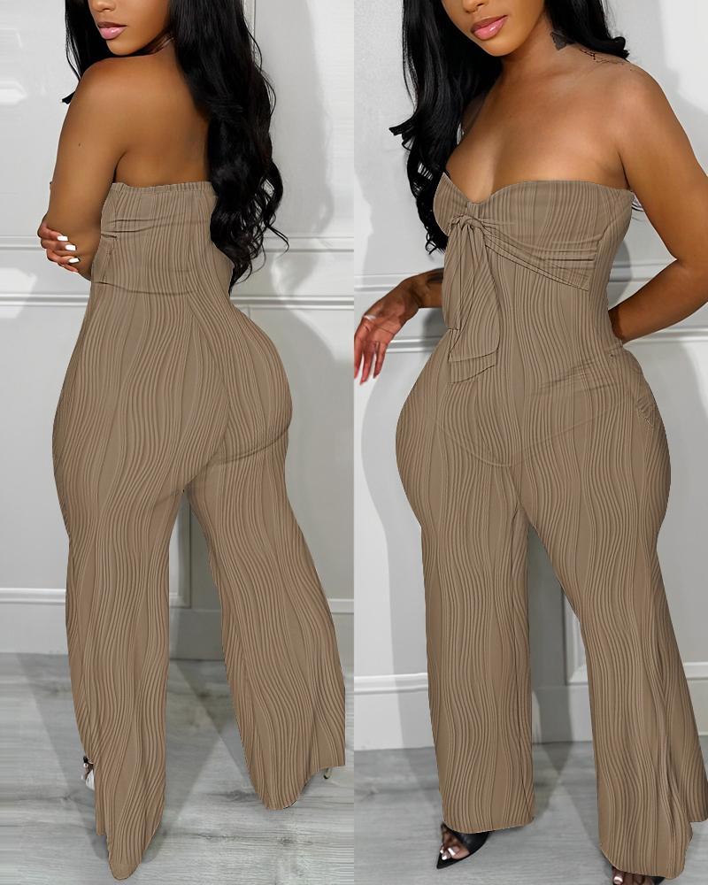 

Bandeau Tied Detail Cable Textured Jumpsuit, Khaki