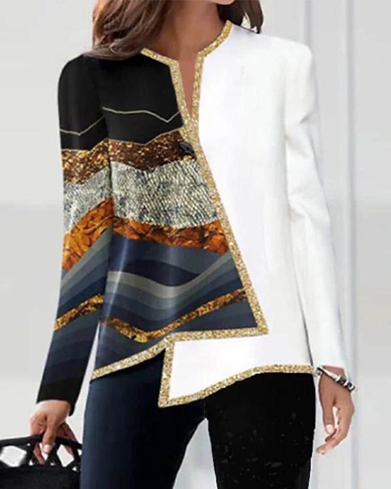 

Colorblock Abstract Print Asymmetrical Hem Top, White