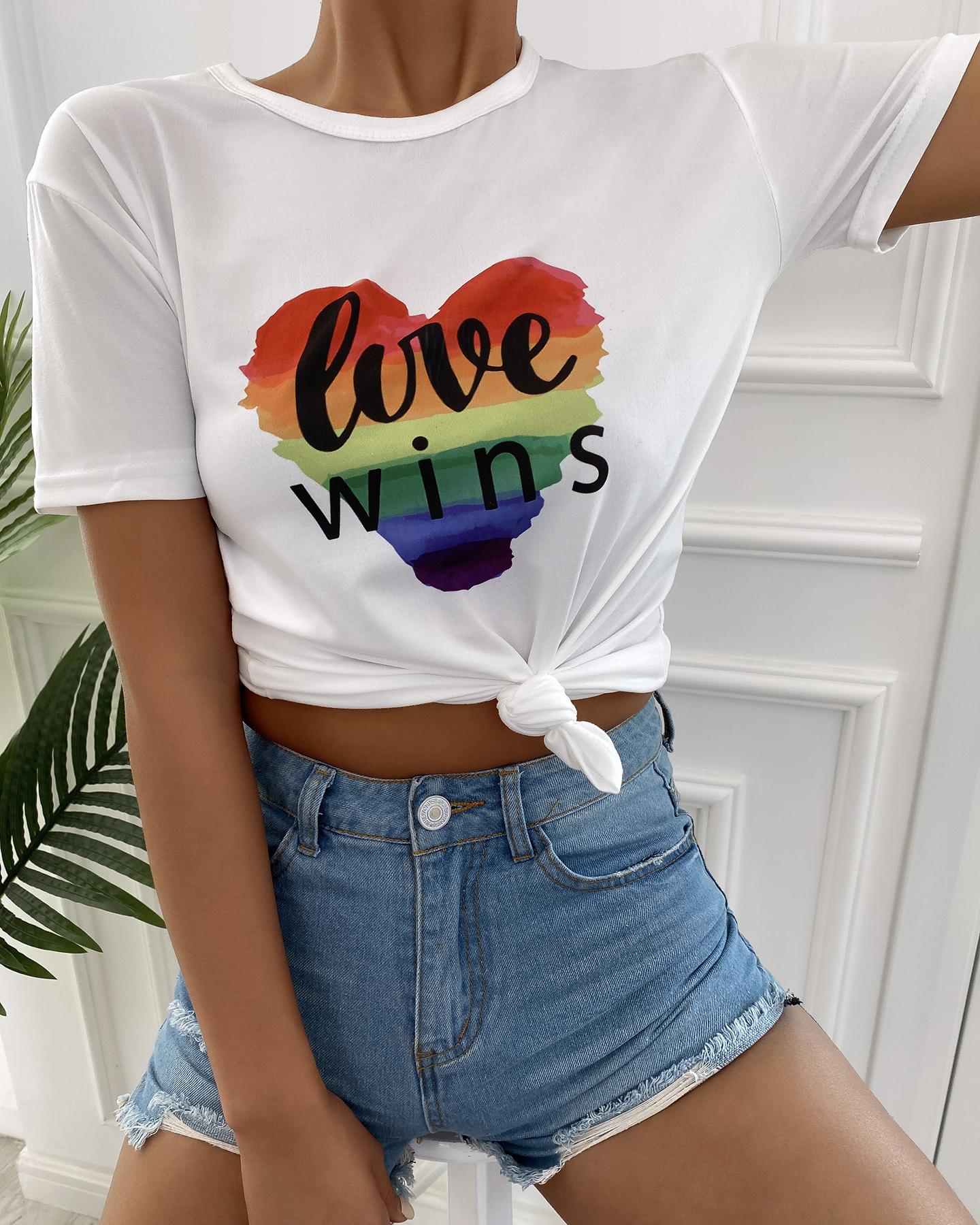 

Colorful Heart Pattern Letter Print T-shirt, Style14