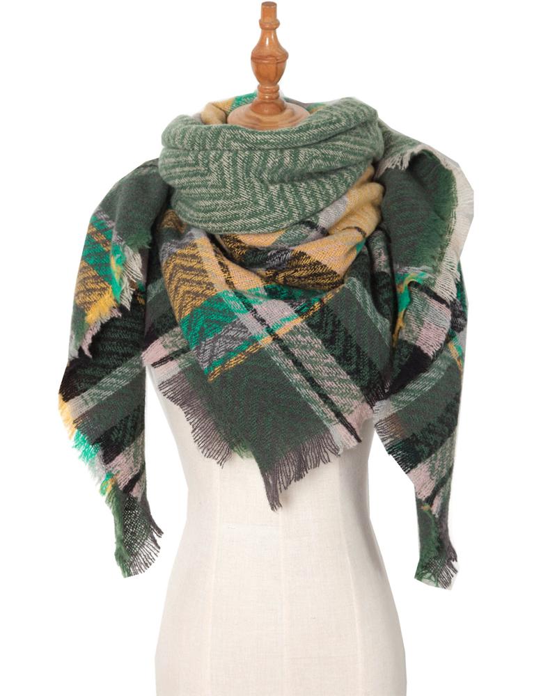 

1pc Fringe Trim Plaid Warm Triangle Scarf Wrap Shawl, Style5