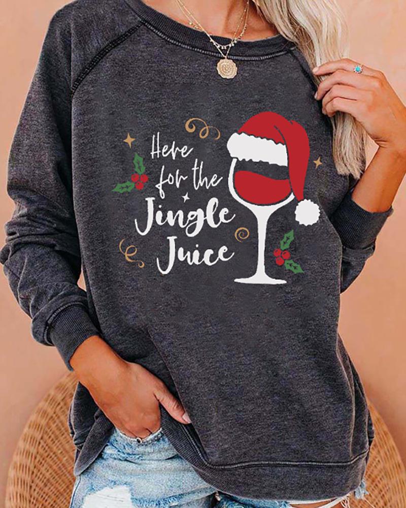 

Christmas Letter Wine Glass Print Long Sleeve Top, Gray