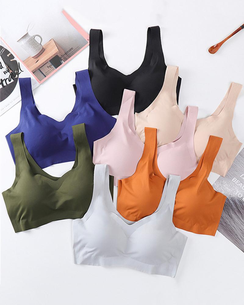 

V-Neck Breathable Seamless Plain Bralette, Black