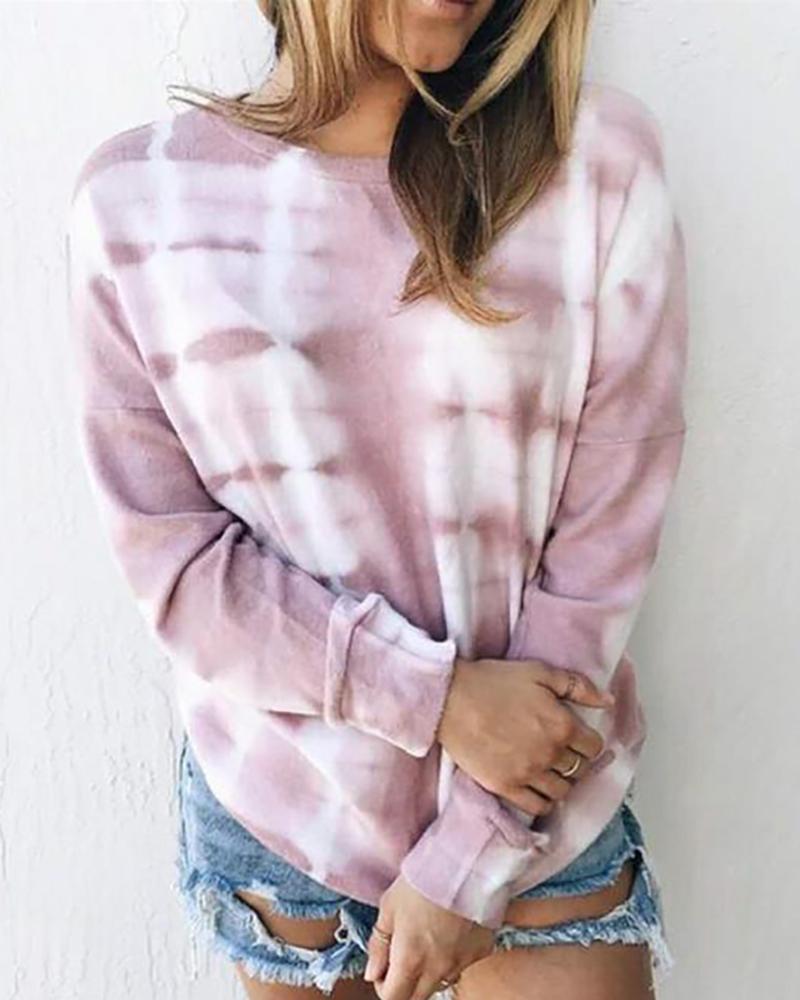 

Tie Dye Print Long Sleeve Casual Sweatshirt, Pink