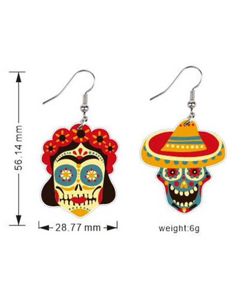 

1Pair Cinco De Mayo Mexico Cartoon Horse Hat Skull Wine Bottle Cactus Jalapeno Earrings, Style4