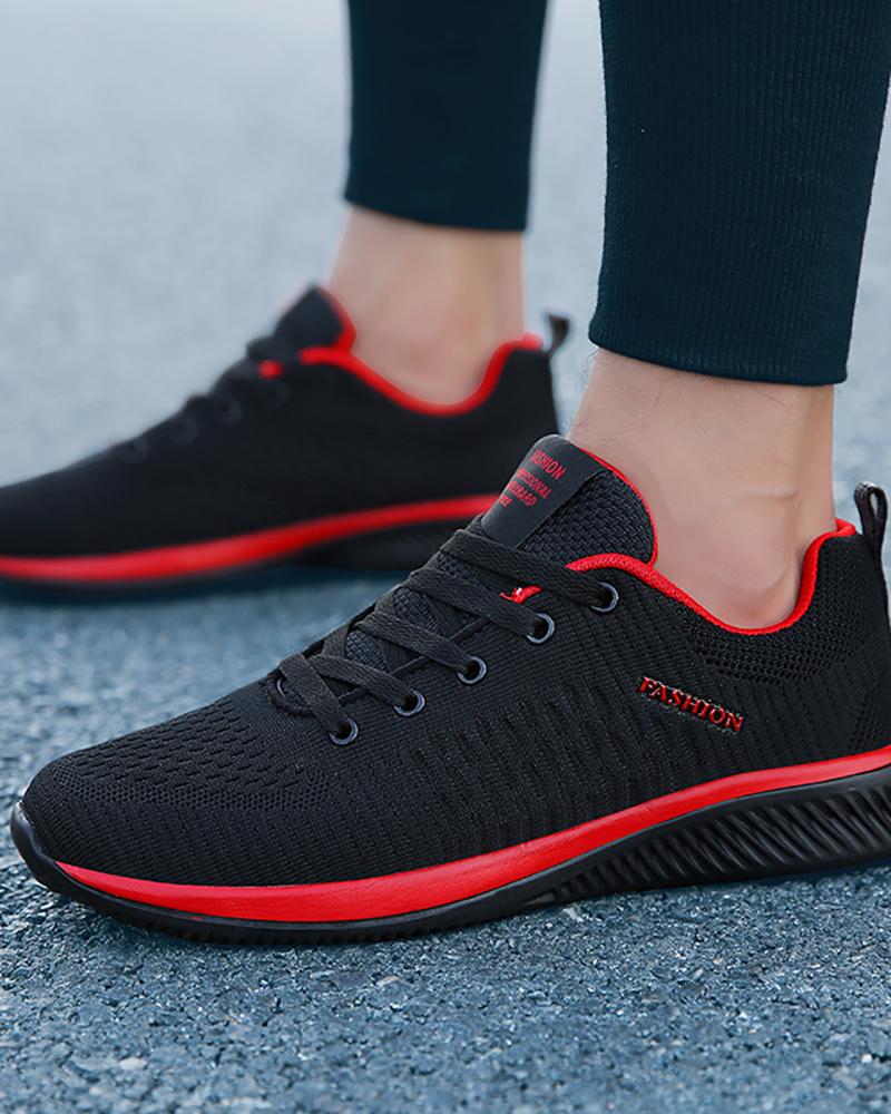 

Contrast Paneled Lace-up Sneakers, Red