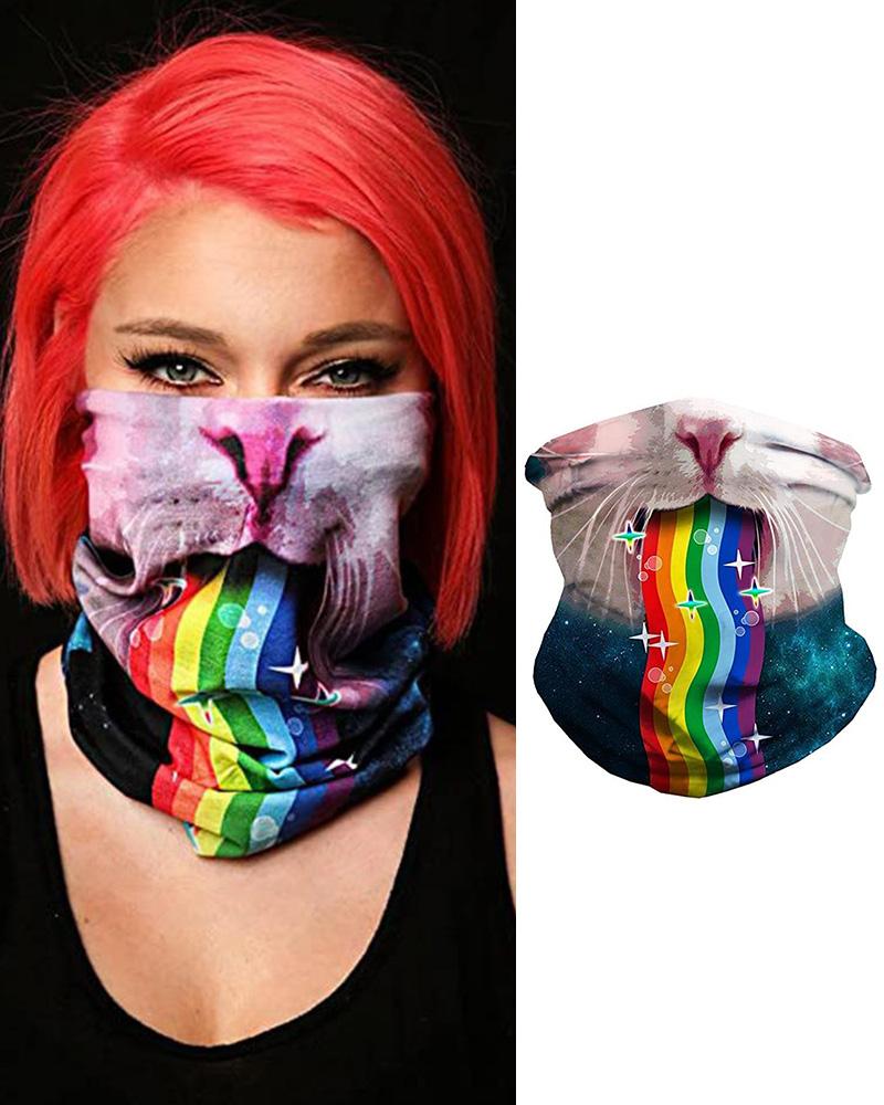 

Cat & Rainbow Print Breathable Face Bandana Magic Scarf Headwrap Balaclava, Multicolor