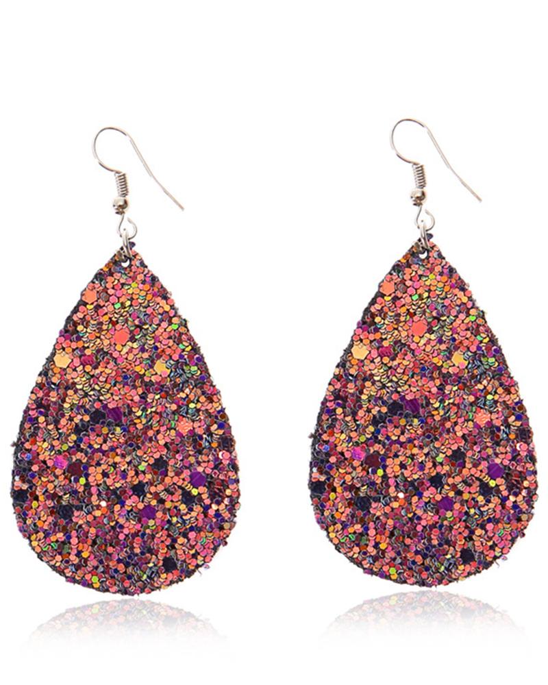 

1Pair Allover Sequin Waterdrop Earrings, Purple