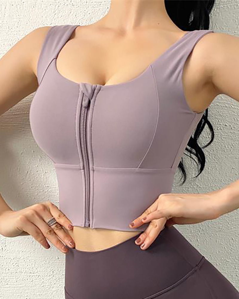 

Plain Skinny Zipper Front Sports Women Top, Purple