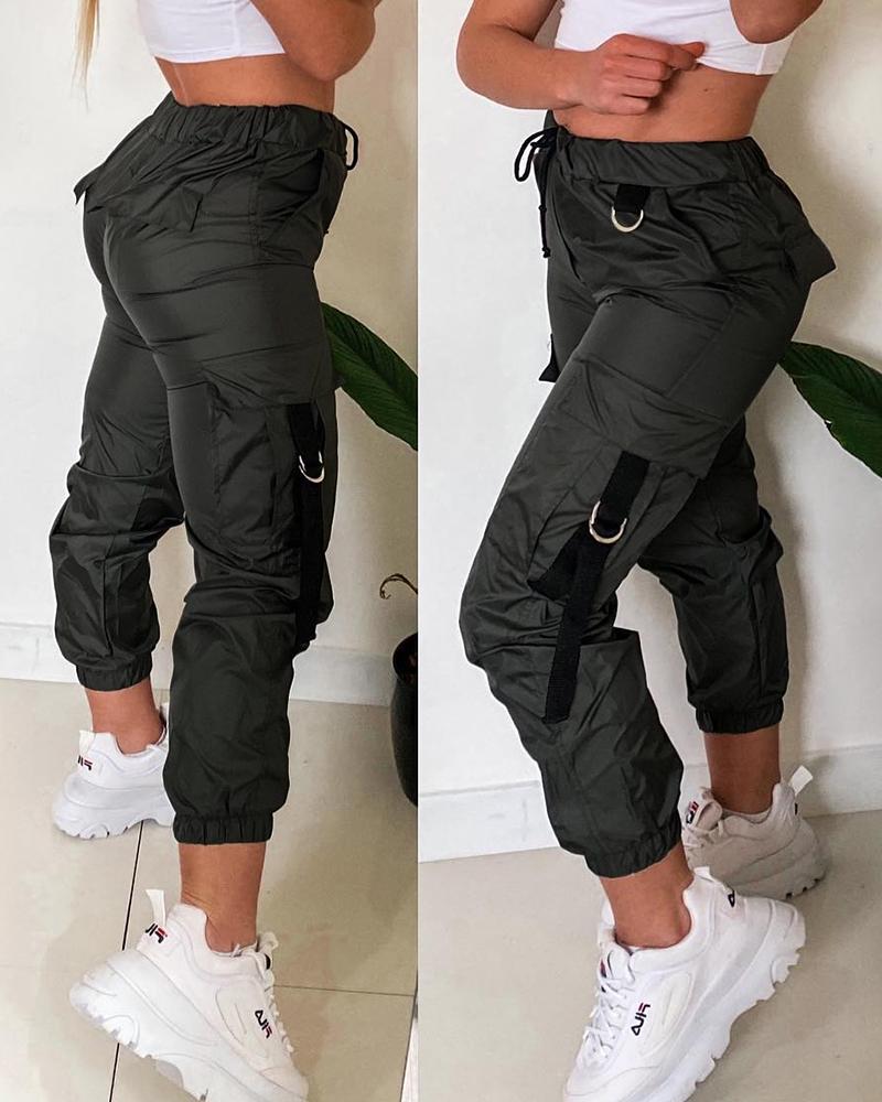 

Pantalon à revers avec poche plaquée et bande, Army green